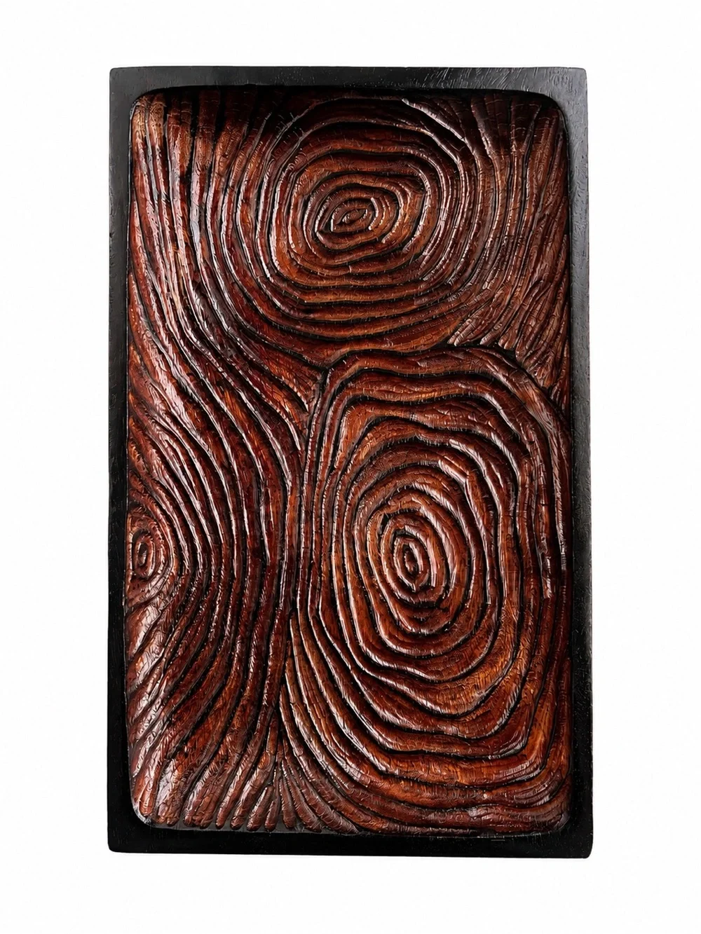 Hand Carved Philippine Wood Tray JY Abstract Tree Ring Design 18” x 11”
